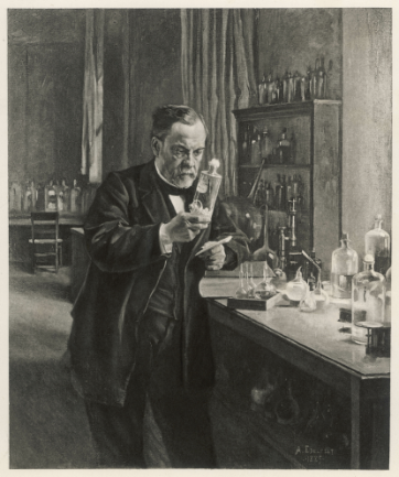 Alte Fotografie von einem Mann in einem Chemielabor